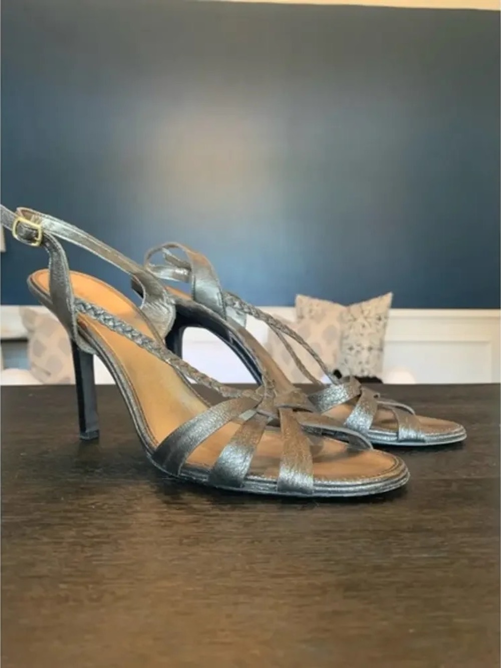 Metallic Silver Strappy High Heel Sandals